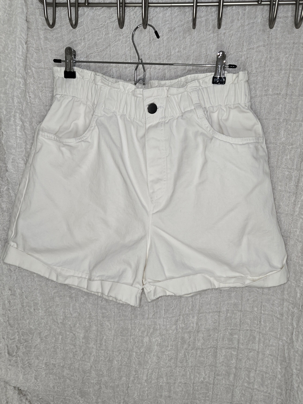 H&M White High-Waist Paperbag Shorts